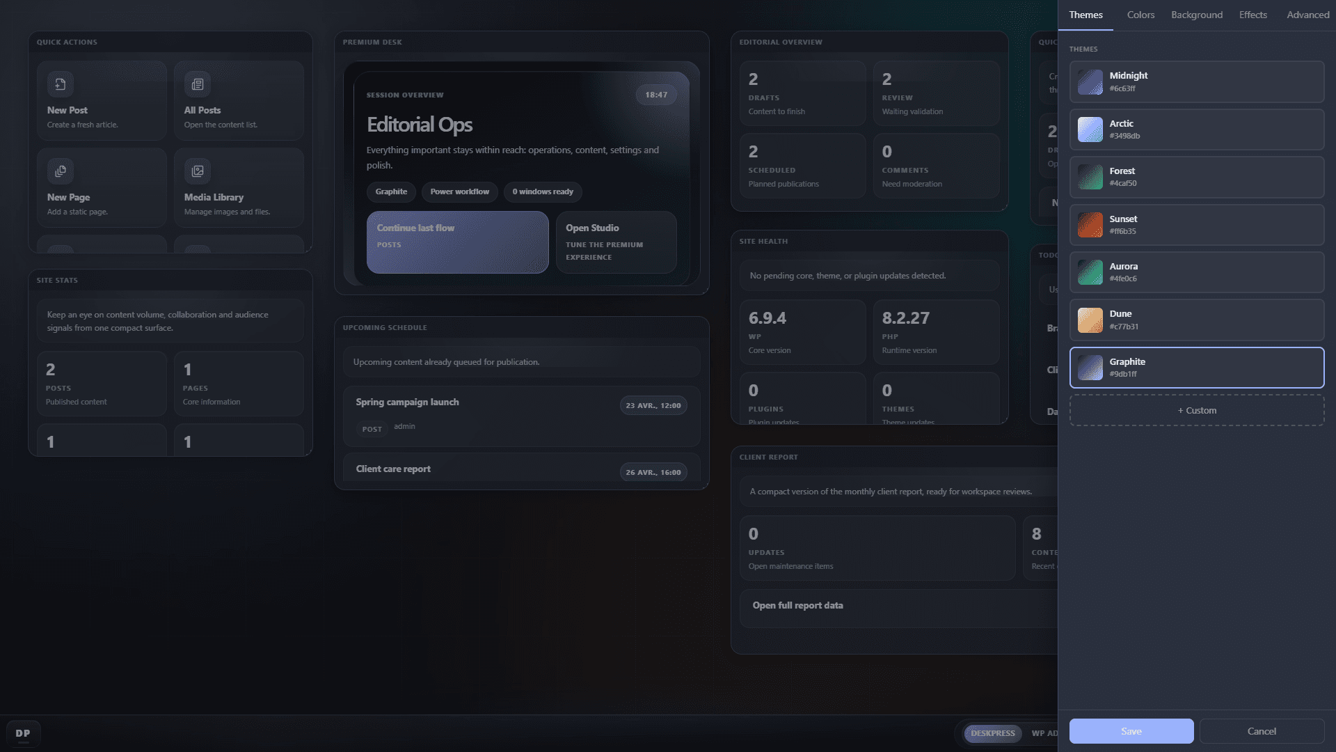 DeskPress screenshot: Customization drawer