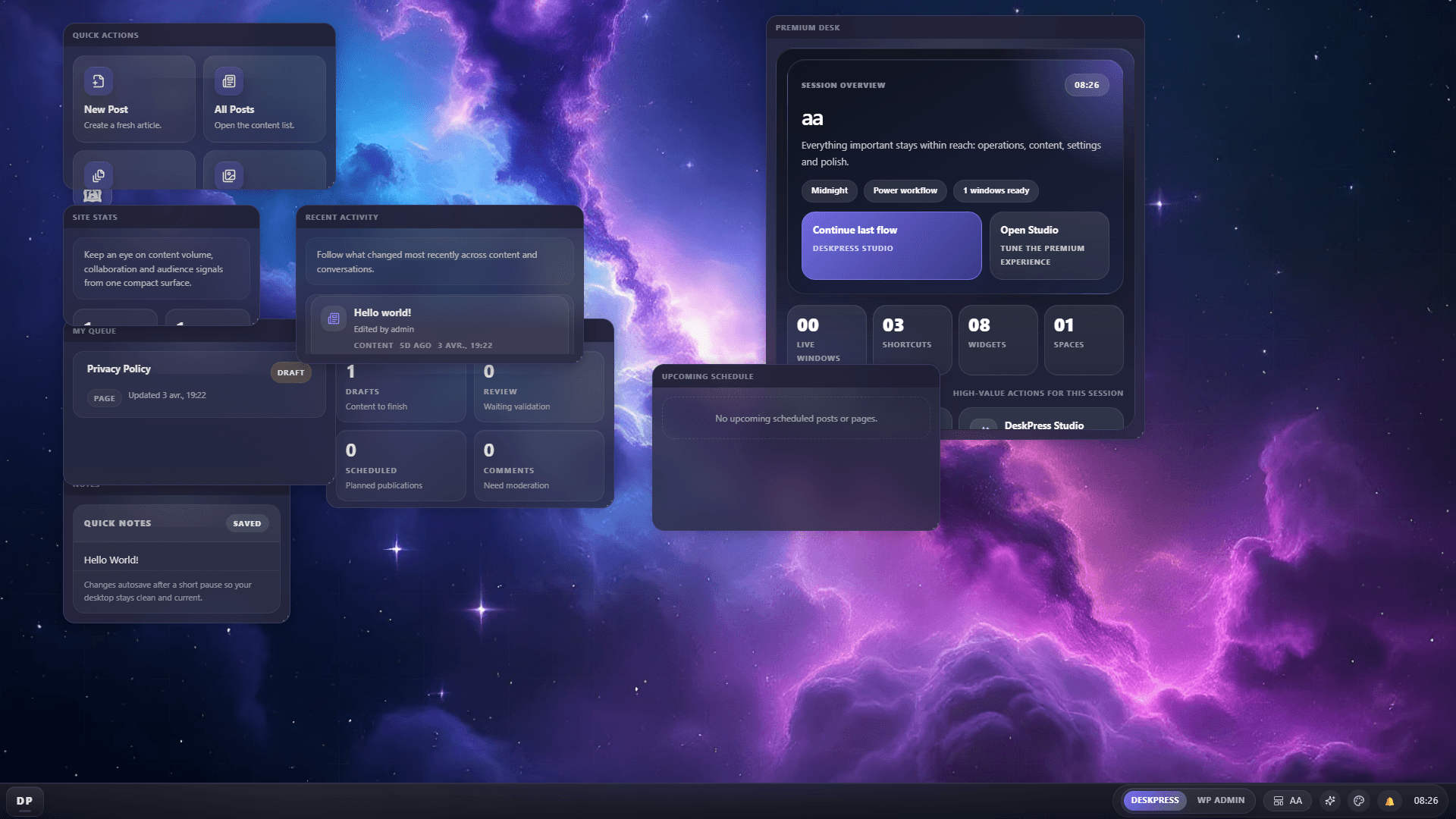 DeskPress screenshot: Midnight widgets