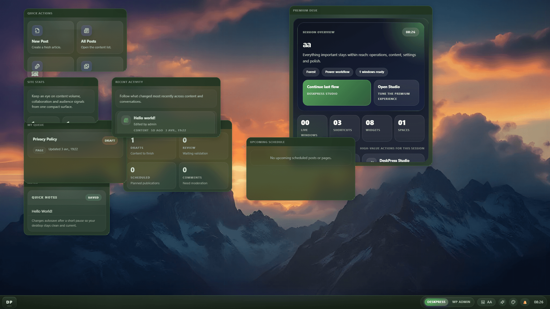 DeskPress screenshot: Forest workspace