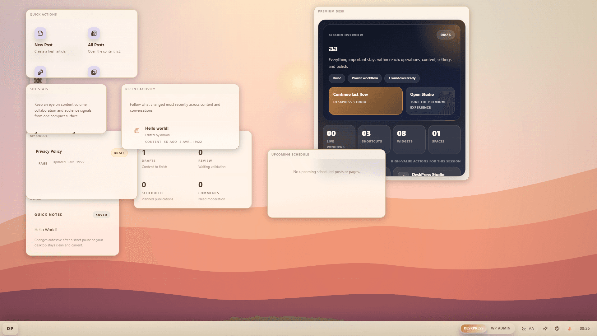 DeskPress screenshot: Dune workspace