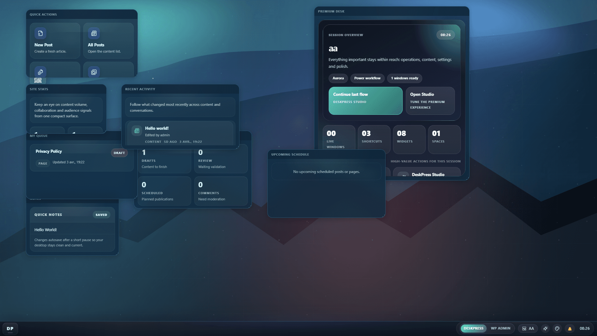DeskPress screenshot: Aurora workspace