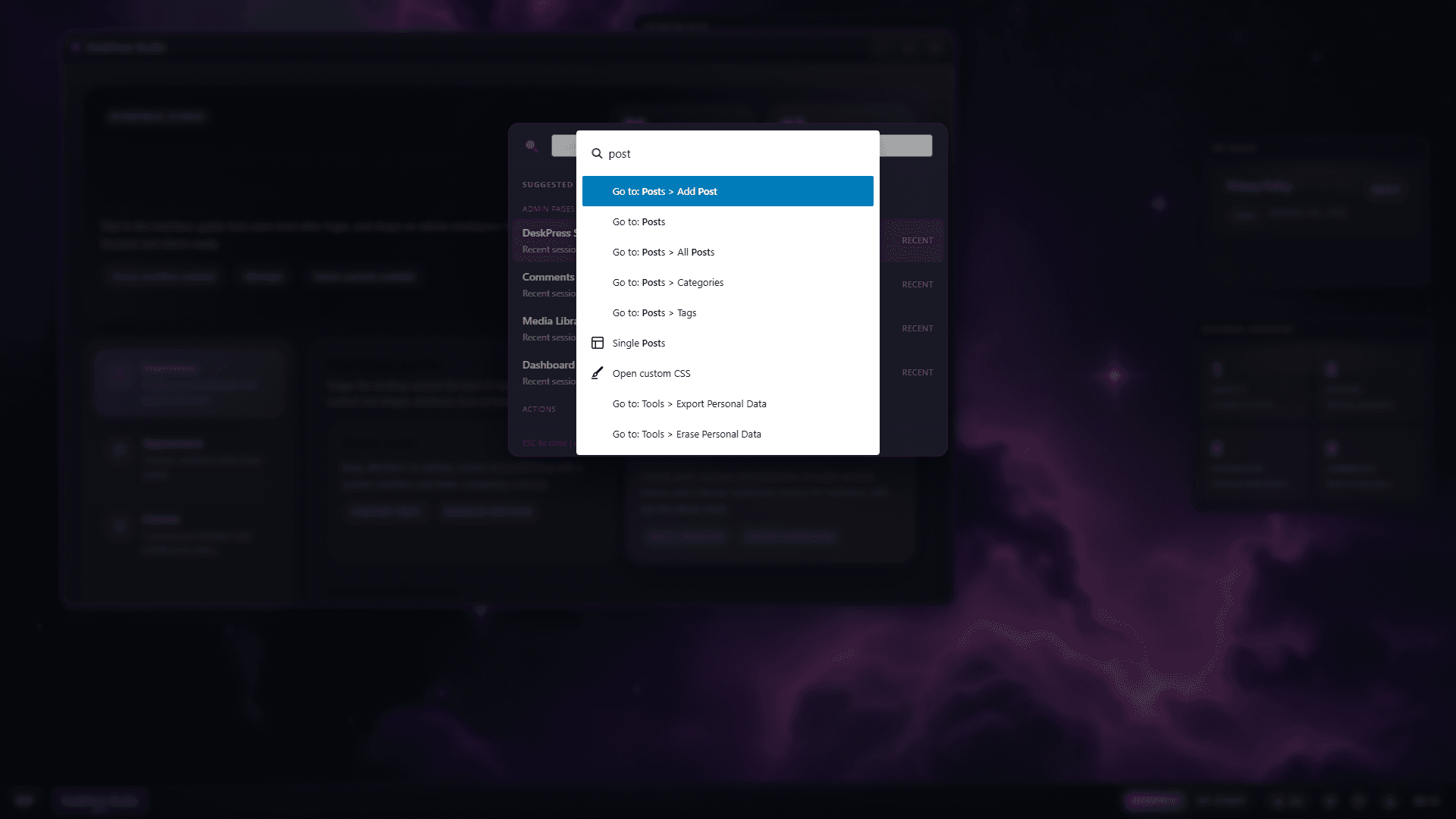 DeskPress screenshot: Post search