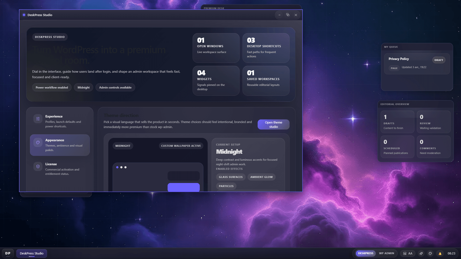 DeskPress screenshot: Studio appearance