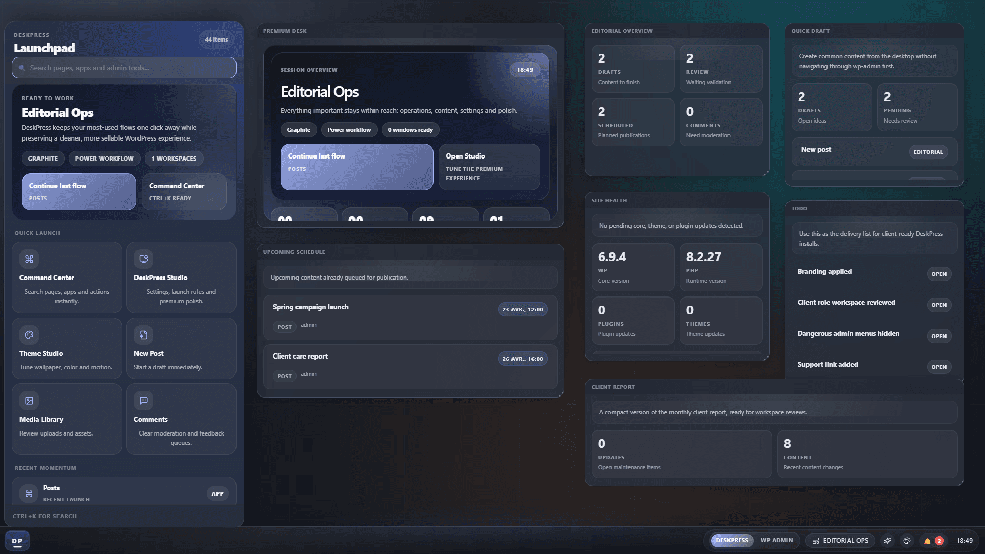 DeskPress screenshot: Launchpad workspace