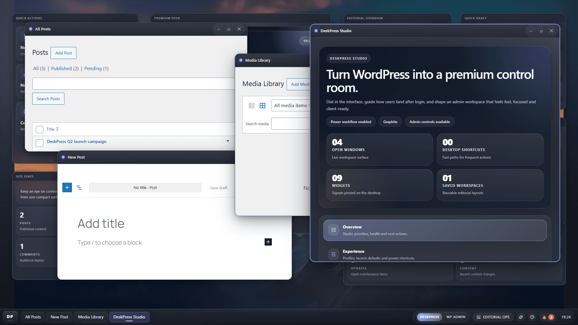 DeskPress desktop interface inside WordPress admin