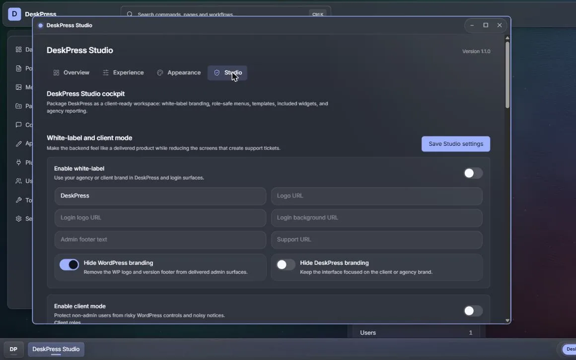 DeskPress screenshot: Client delivery layer